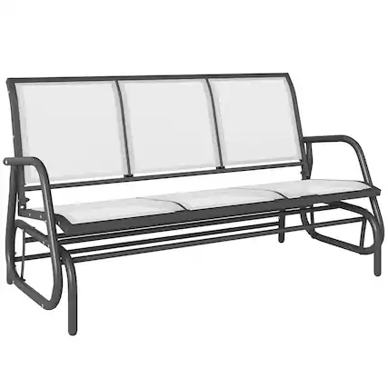 Front. Outsunny - Outdoor Patio Glider Bench, Porch Glider Swing with 3 Seats, Breathable Mesh Fabric, Metal Frame - Cream White.