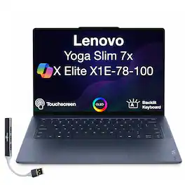 Lenovo - Yoga Slim 7x Laptop 14.5 2944x1840 Display (X Elite X1E-78-100, 32GB, 2TB SSD, Win 11 Pro) w/USB Hub - Cosmic Blue