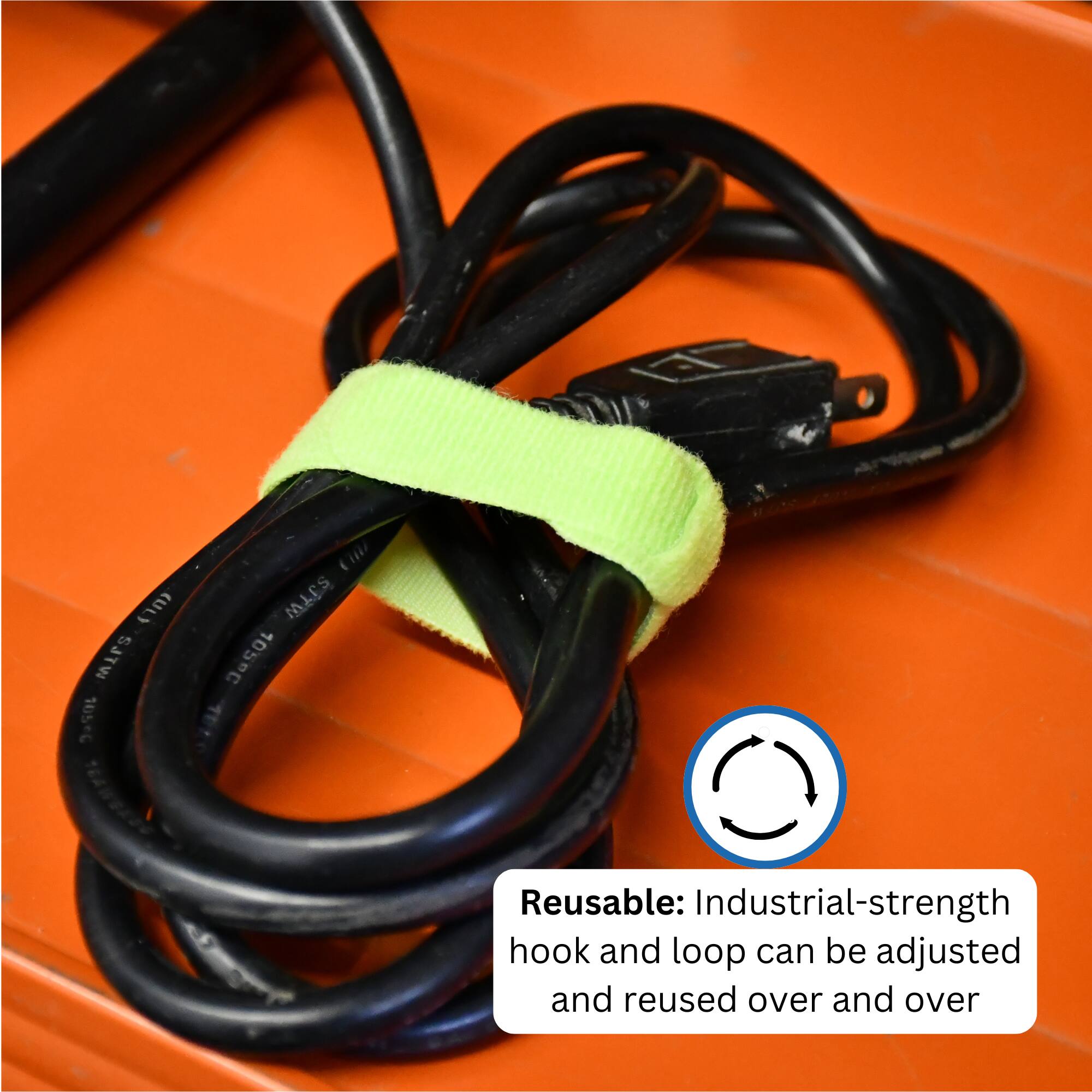 Reusable: Industrial-strength hook and loop can be adjusted and reused over and over