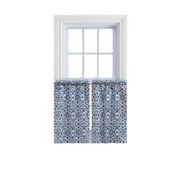 Ellis Curtain - Ellis Athens Printed Tile Design on Ground High Quality Tailored Tiers 1.5" Rod Pocket 50"x36" - Navy