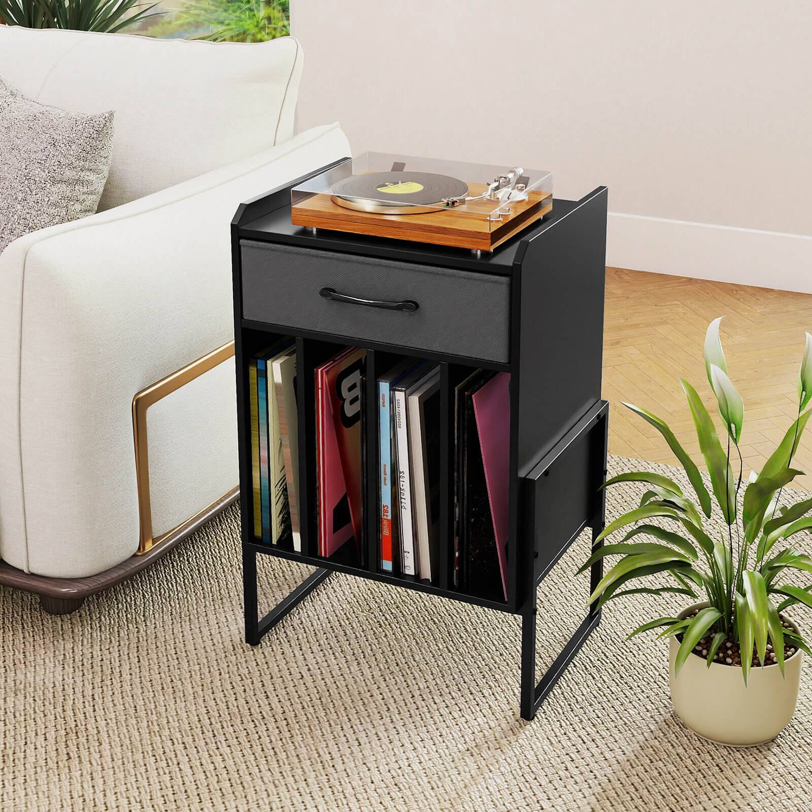 Alt View 1. Costway - Costway Record Player Stand Turntable Stand with Drawer & Record Holder Display Shelf - Black & Gray.