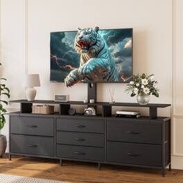 HAUSOURCE - 63" Entertainment Center Media Console Table with 7 Drawers Height Adjustable Mount Dresser TV Stand - Black