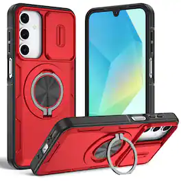 UUCOVER - For Samsung Galaxy A17 5G/A16/A26 5G Magnetic Kickstand Case with Slide Camera Cover, 360° Ring Holder Shockproof Cover - Red