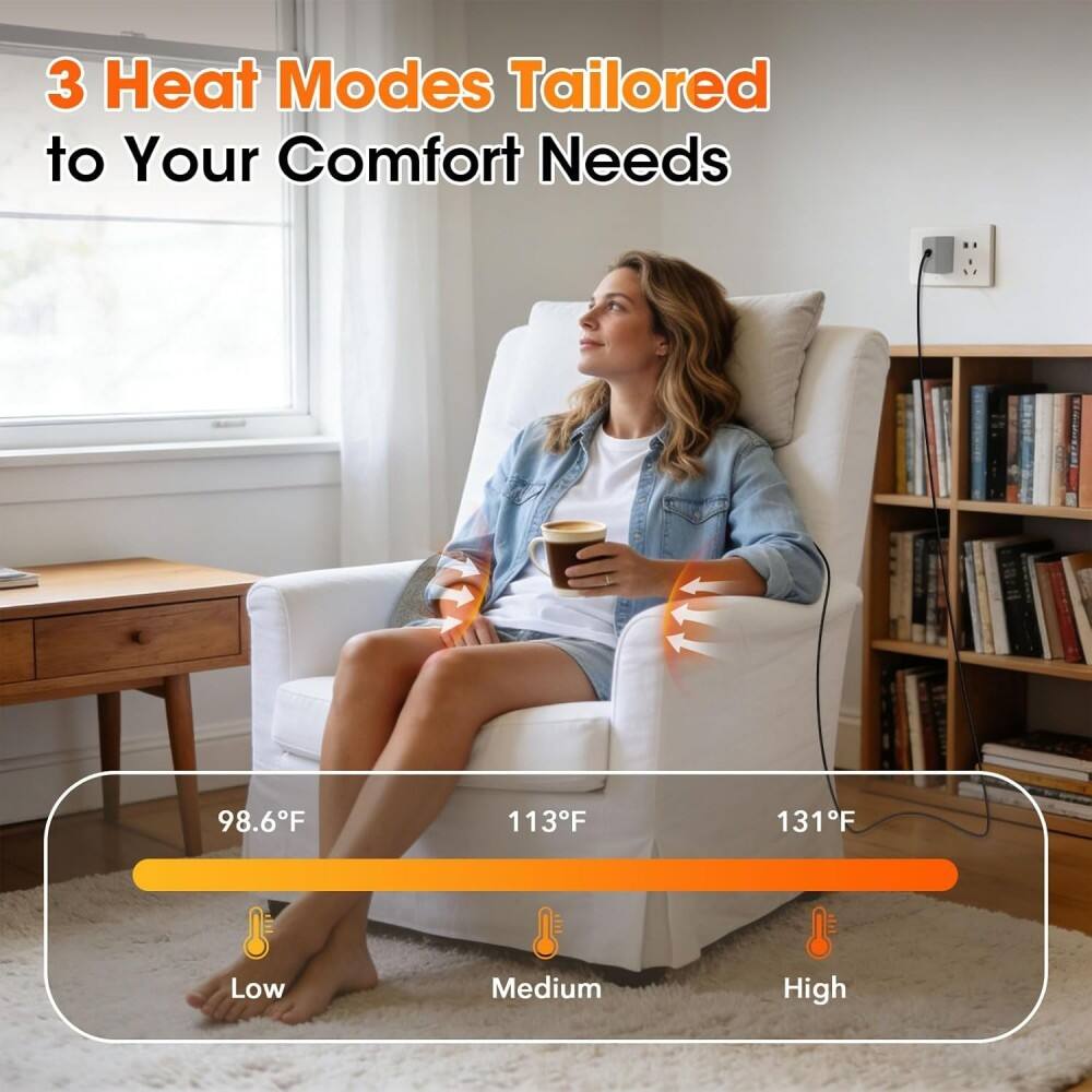3 Heat Modes Tailored to Your Comfort Needs

98.6°F Low  
113°F Medium  
131°F High