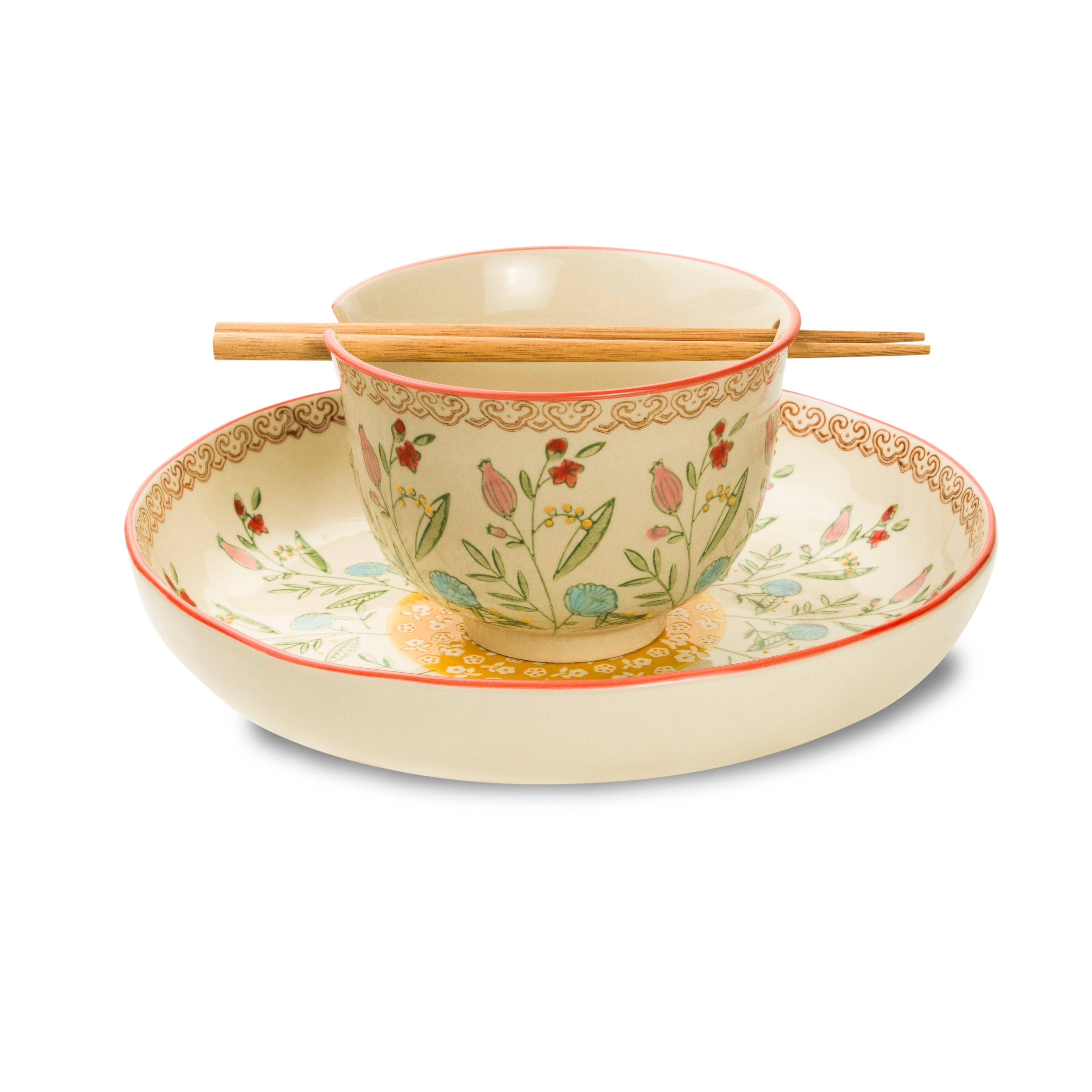 Euro Ceramica Home - Ella Artisan Stoneware 3- Piece Ramen Bowl and Meal Bowl Set - Red