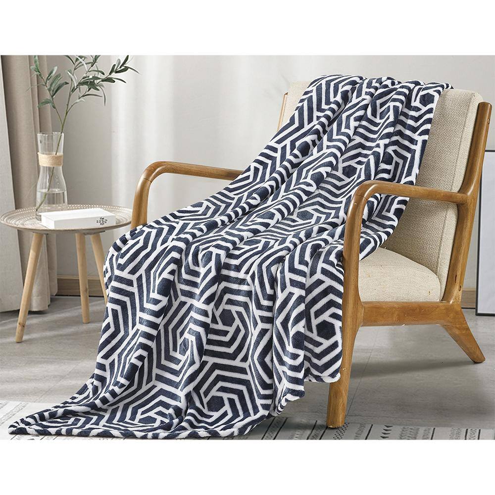 Alt View 1. Noble House - Plazatex Azmera plush Decorative Warm and Comfortable Machine Washable Throw 50" x 70" Black & White - Black & White.