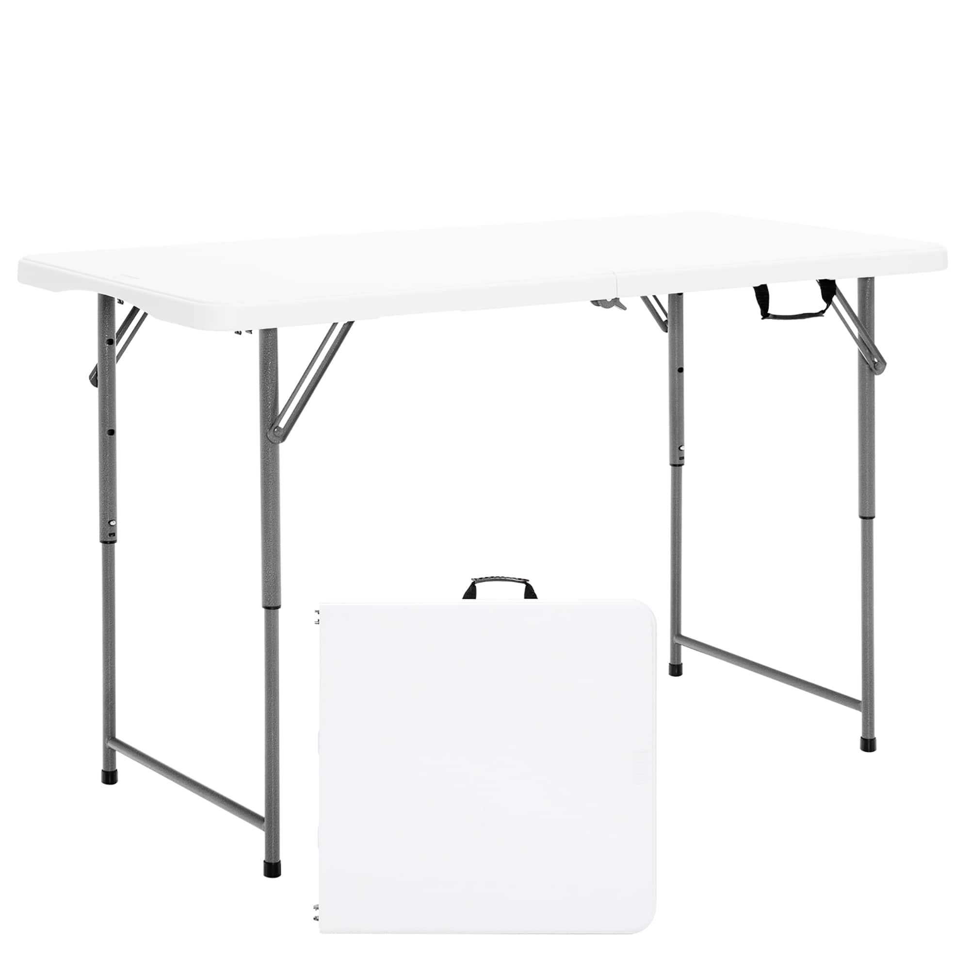 Front. Costway - Costway Folding Table Portable Bi-fold Picnic Dining Table w/ 3-Level Height Adjustment - White.