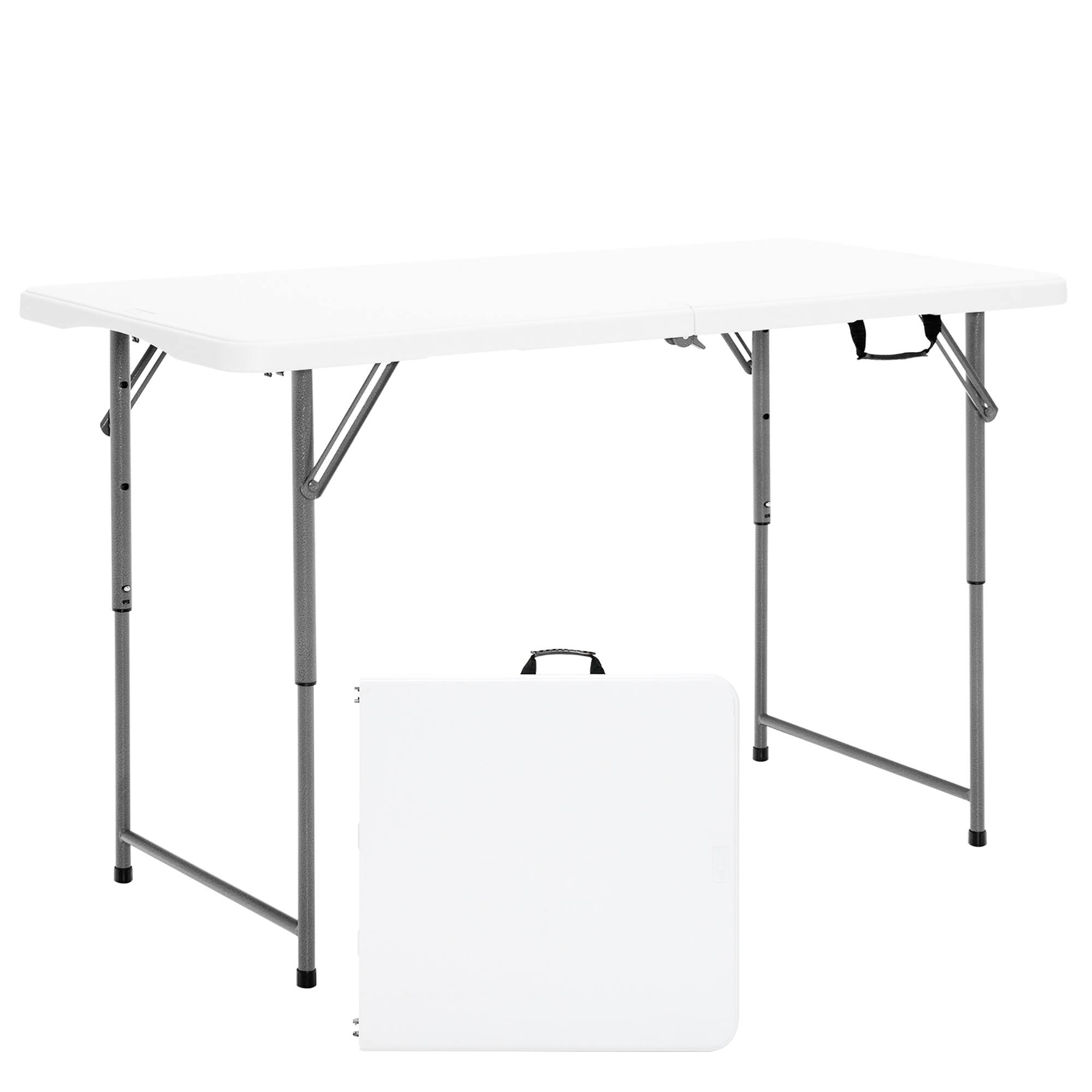 Front. Costway - Costway Folding Table Portable Bi-fold Picnic Dining Table w/ 3-Level Height Adjustment - White.