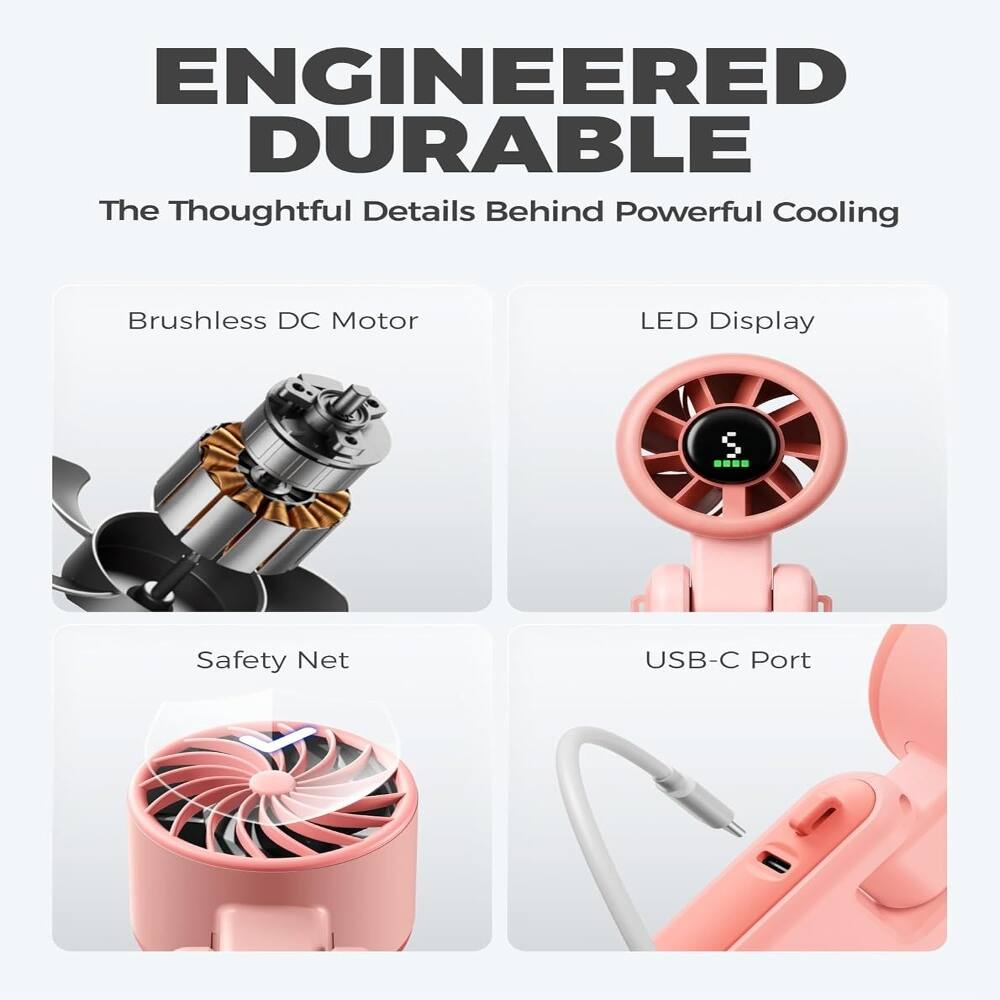 ENGINEERED DURABLE  
The Thoughtful Details Behind Powerful Cooling  
- Brushless DC Motor  
- LED Display  
- Safety Net  
- USB-C Port