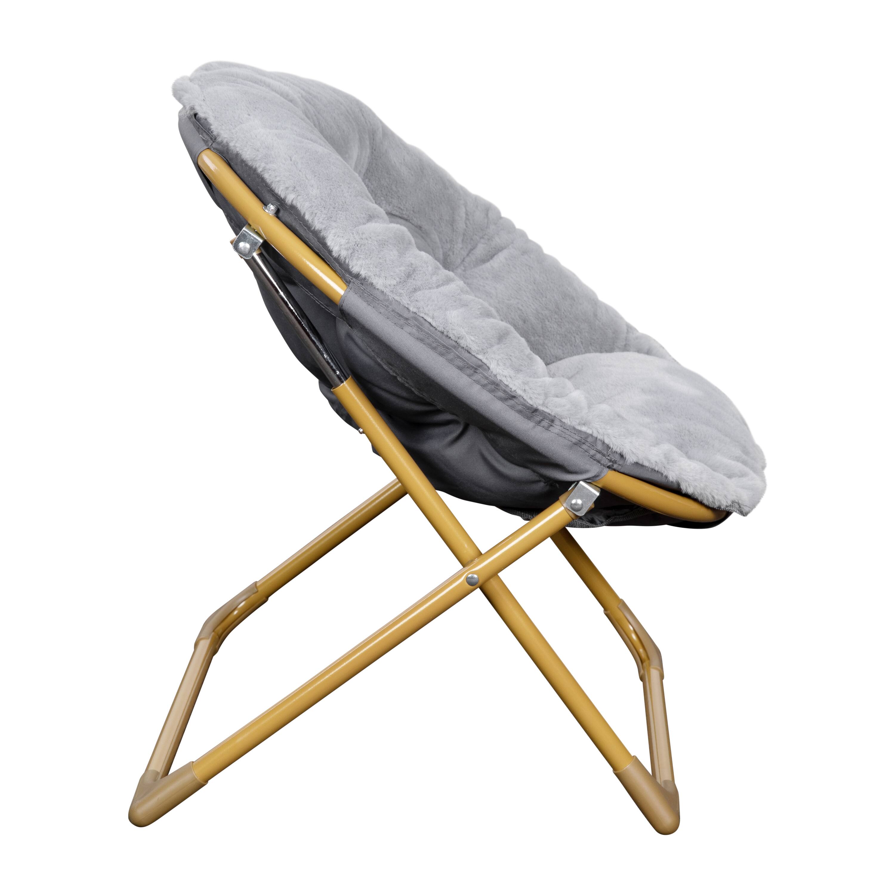 Alt View 9. Emma + Oliver - Io Kid's Folding Saucer Chair with Cozy Faux Fur Upholstery and Metal Frame for Playroom, Bedrooms, Nursery and More - Gray Faux Fur/Soft Gold Frame.