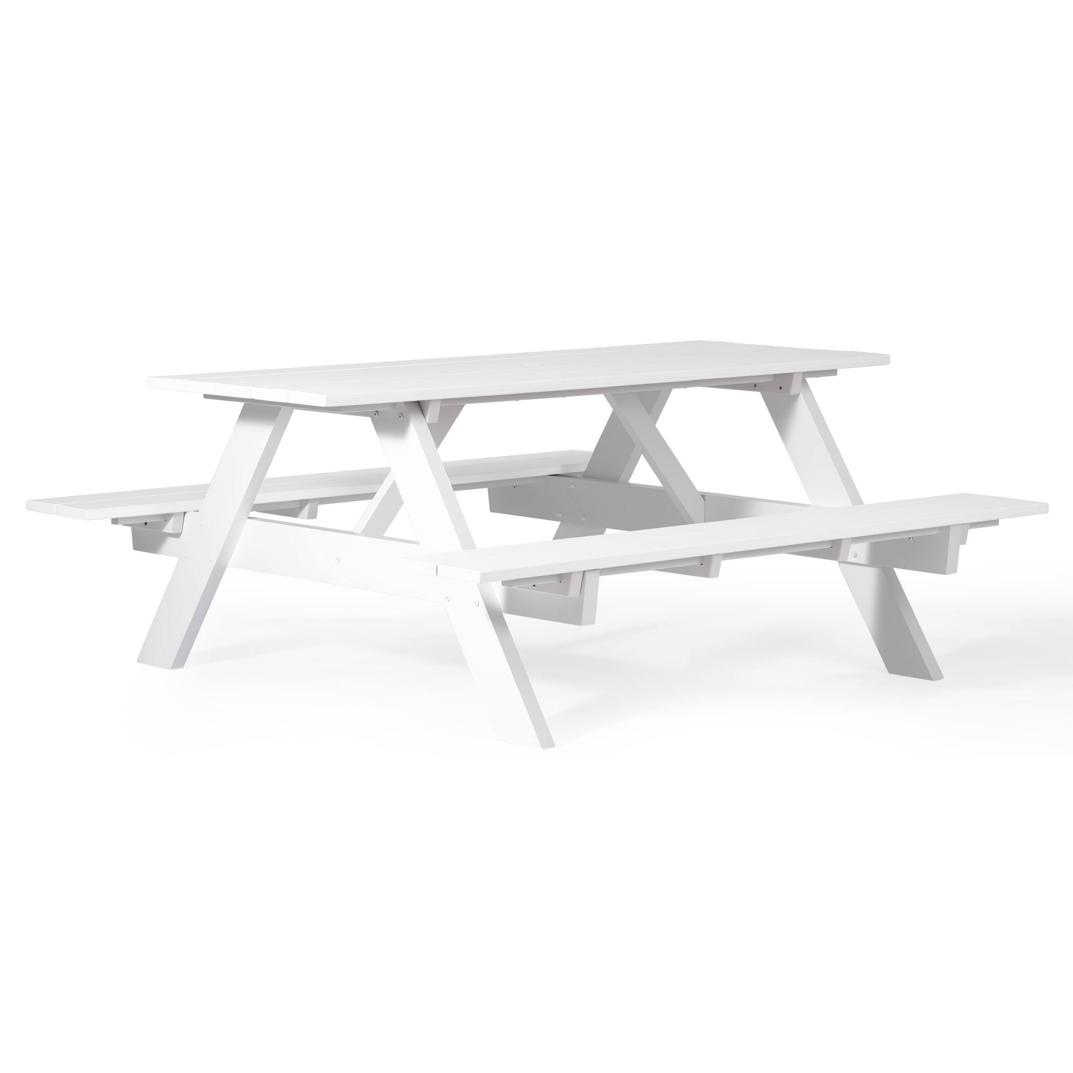 Left. WestinTrends - WestinTrends Greenville Outdoor 70" HDPE Plastic Picnic Table Bench With Umbrella Hole - White.