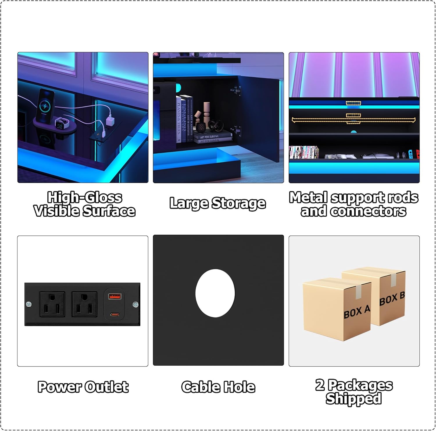 PLANTS TRIES CICE - - A High-Gloss Visible Surface Metal support rods Large Storage and connectors - BOX BOX A Power Outlet Cable Hole 2 Packages Shipped