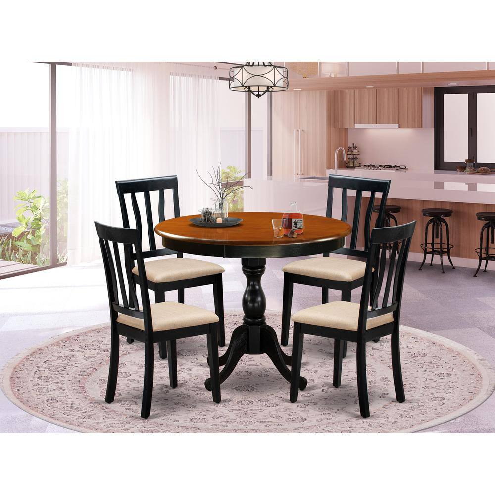 Angle. East West Furniture - East West Furniture 5-Pc Modern Dining Table Set Consists of a Kitchen Dining Table and 4 Linen Fabric Dining Room - Multi-Color.