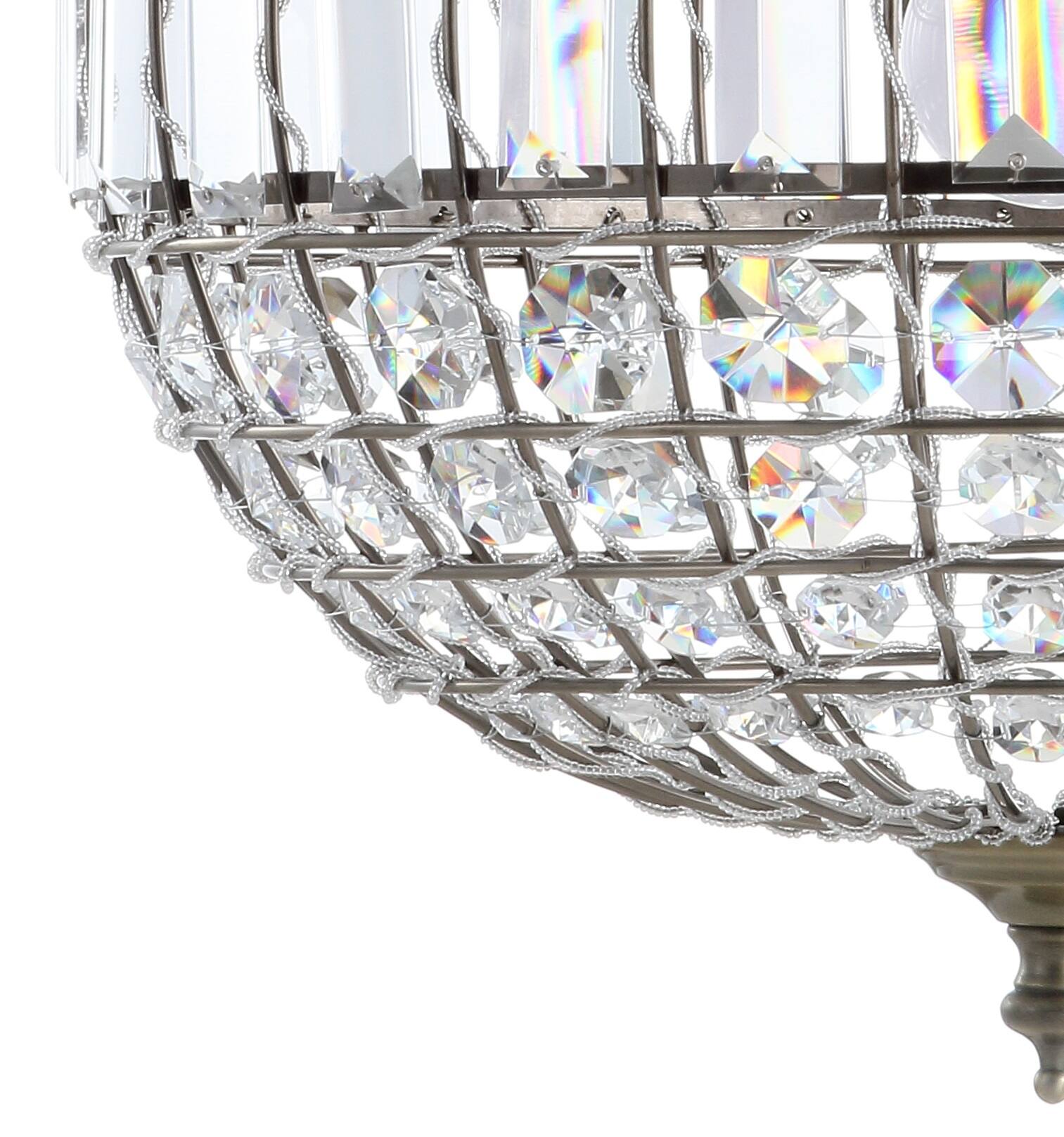 Alt View 4. Jonathan Y - Georgina 16" Crystal/Metal LED Pendant, Antique Brass - Antique Brass/Clear.