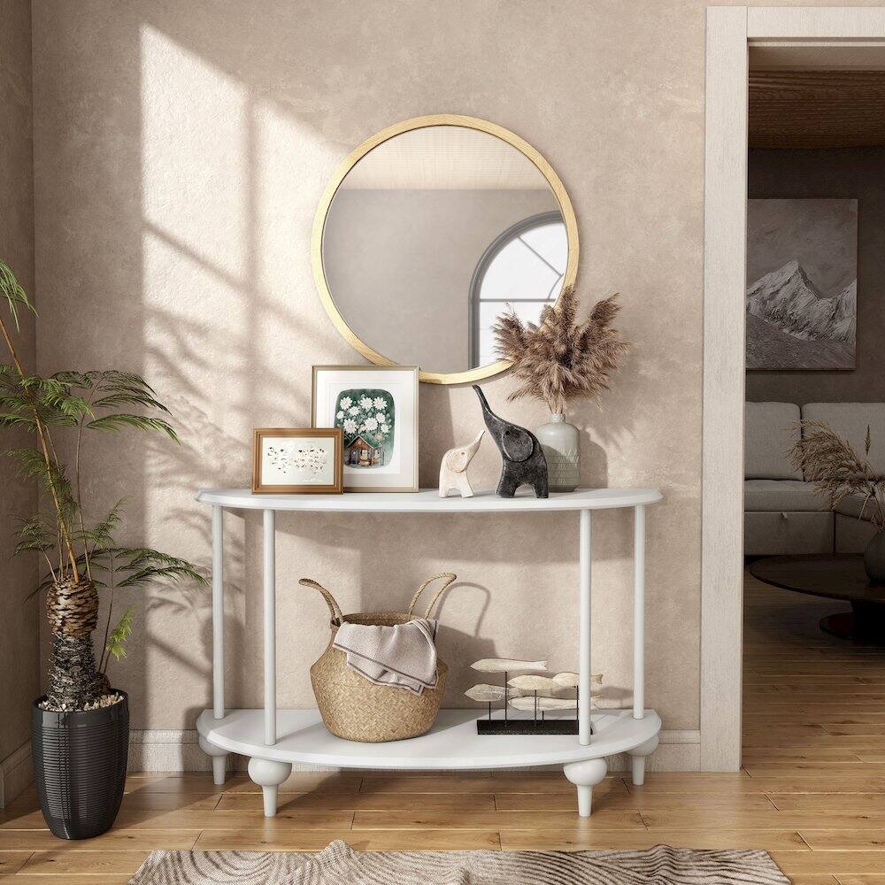 Alt View 3. Furniture of America - Soela Half Moon Composite Console Table with Shelf - White.