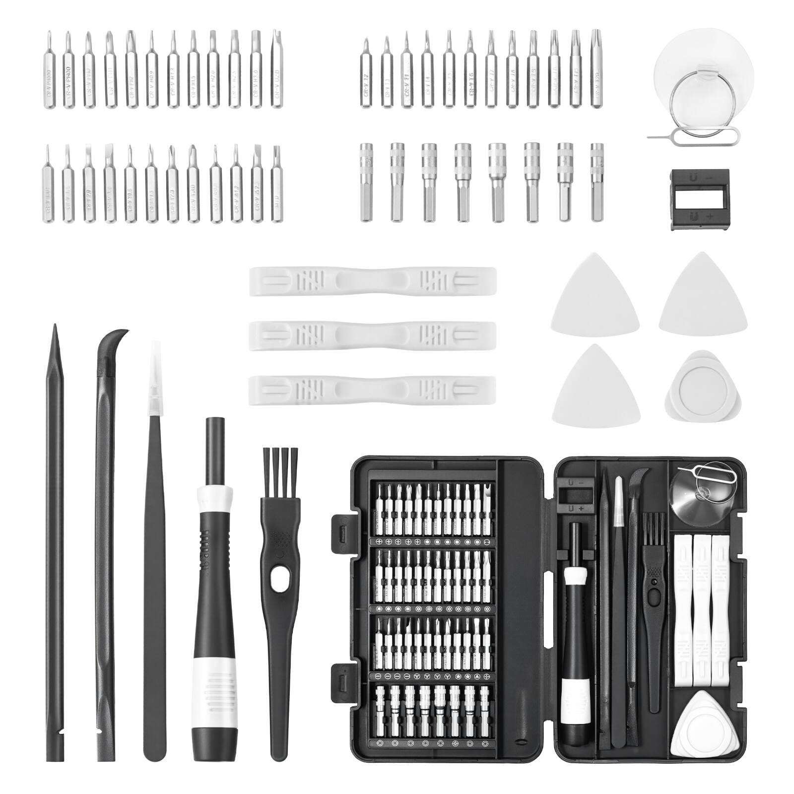 VEVOR - Screwdriver Set, 59-Piece Small Precision Screwdriver Set with Phillips, Flat Head, Torx, Pentalobe Bits, Tweezer - Black+Grey+Transparent