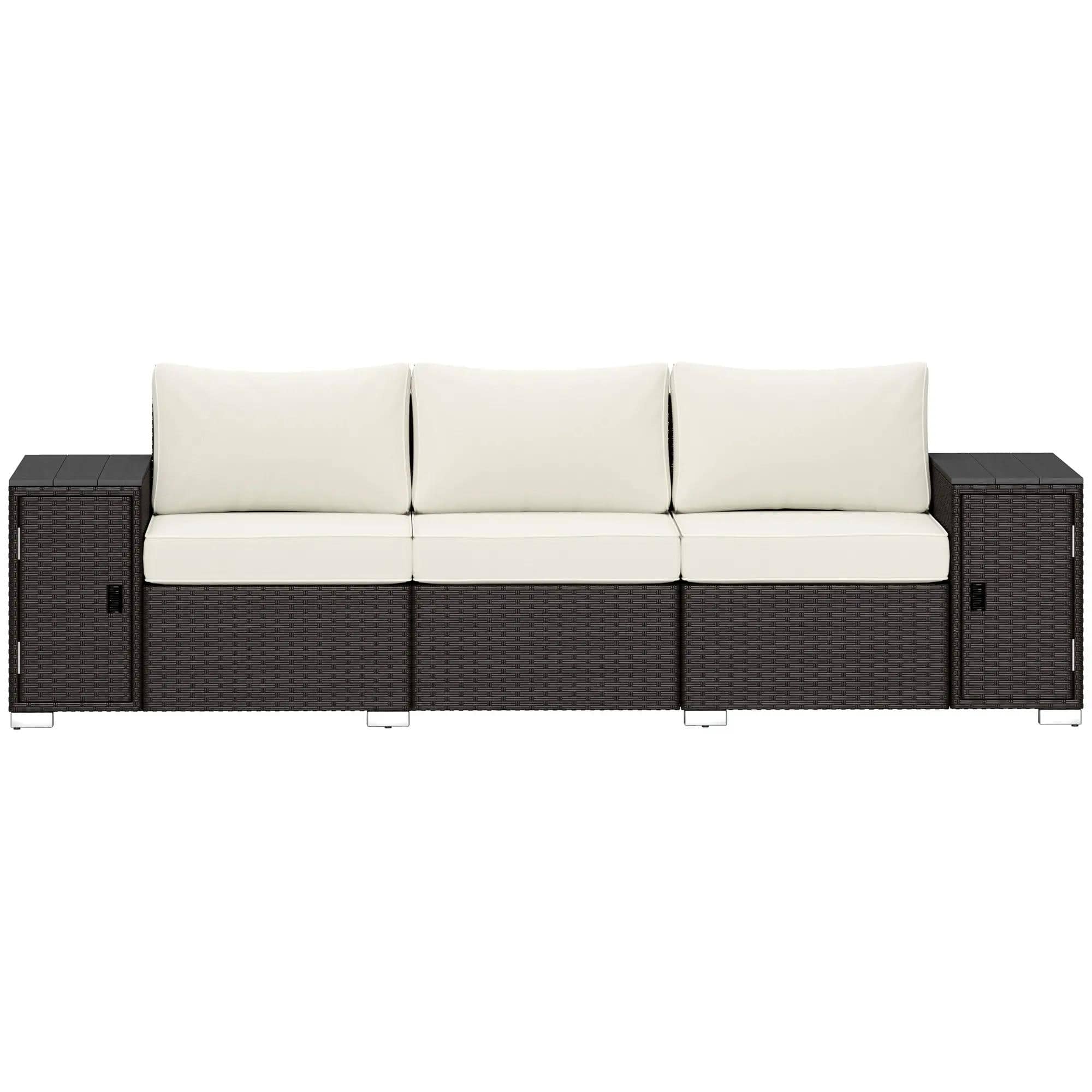 Resenkos - 3 Seater Sofa, Outdoor Sectional Furniture, PE Wicker - Cream White and Brown