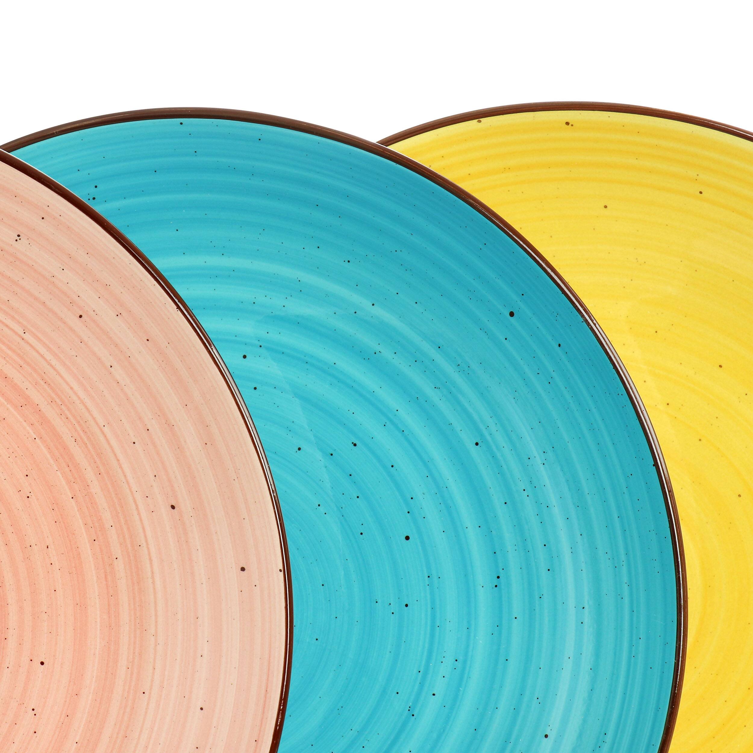 Alt View 5. Elama - Elama Hudson 12 Piece Double Bowl Stoneware Dinnerware Set in Assorted Colors - Yellow, Teal, Lime, Pink.