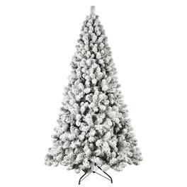 Forest'nSky - 9 ft. Flocked Pre-Lit Christmas Tree with 650 UL Warm White Lights, 1930 PVC Tips and Metal Stand - Green, White
