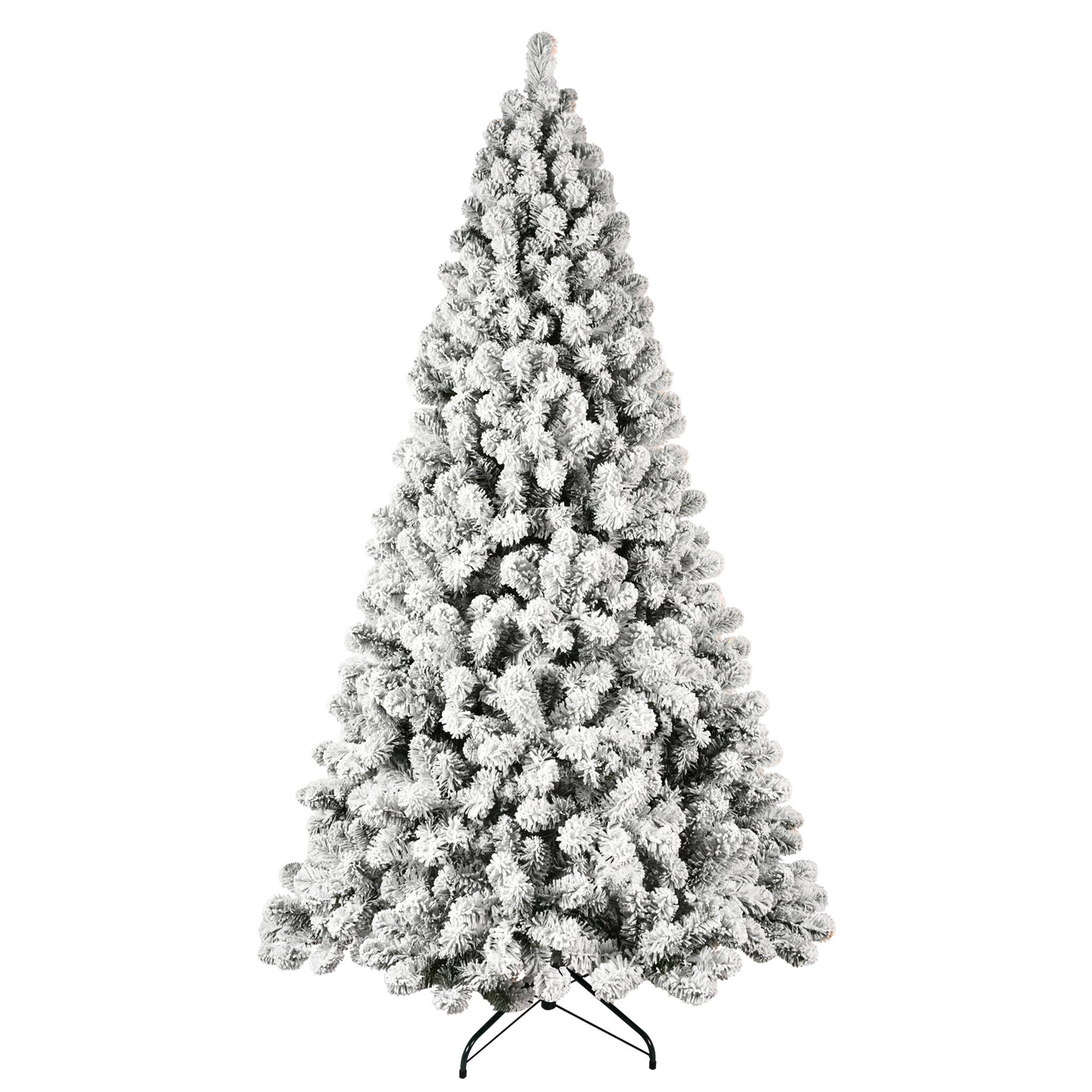 Front. Forest'nSky - 9 ft. Flocked Pre-Lit Christmas Tree with 650 UL Warm White Lights, 1930 PVC Tips and Metal Stand - Green, White.