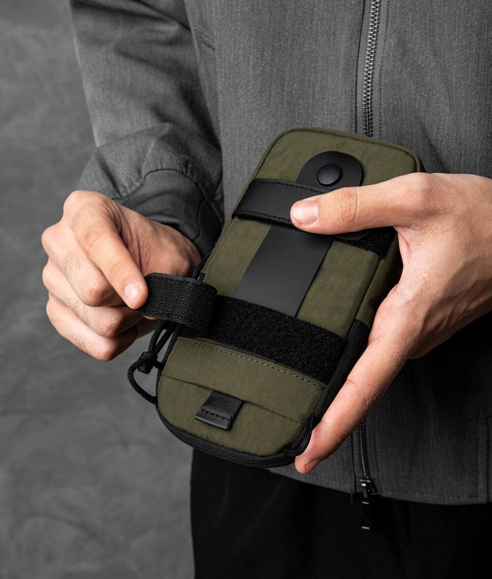 Alt View 2. ALPAKA - Men’s Sling Bag & Belt Bag - Slim Crossbody Phone Sling with Card Sleeve and Phone Pocket - Green Axoflux 400D Washed Nylon.