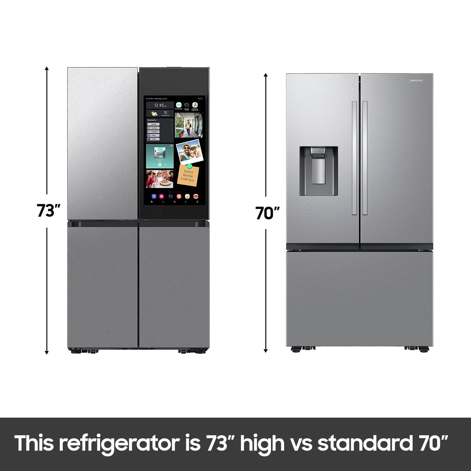 This refrigerator is 73" high vs standard 70"