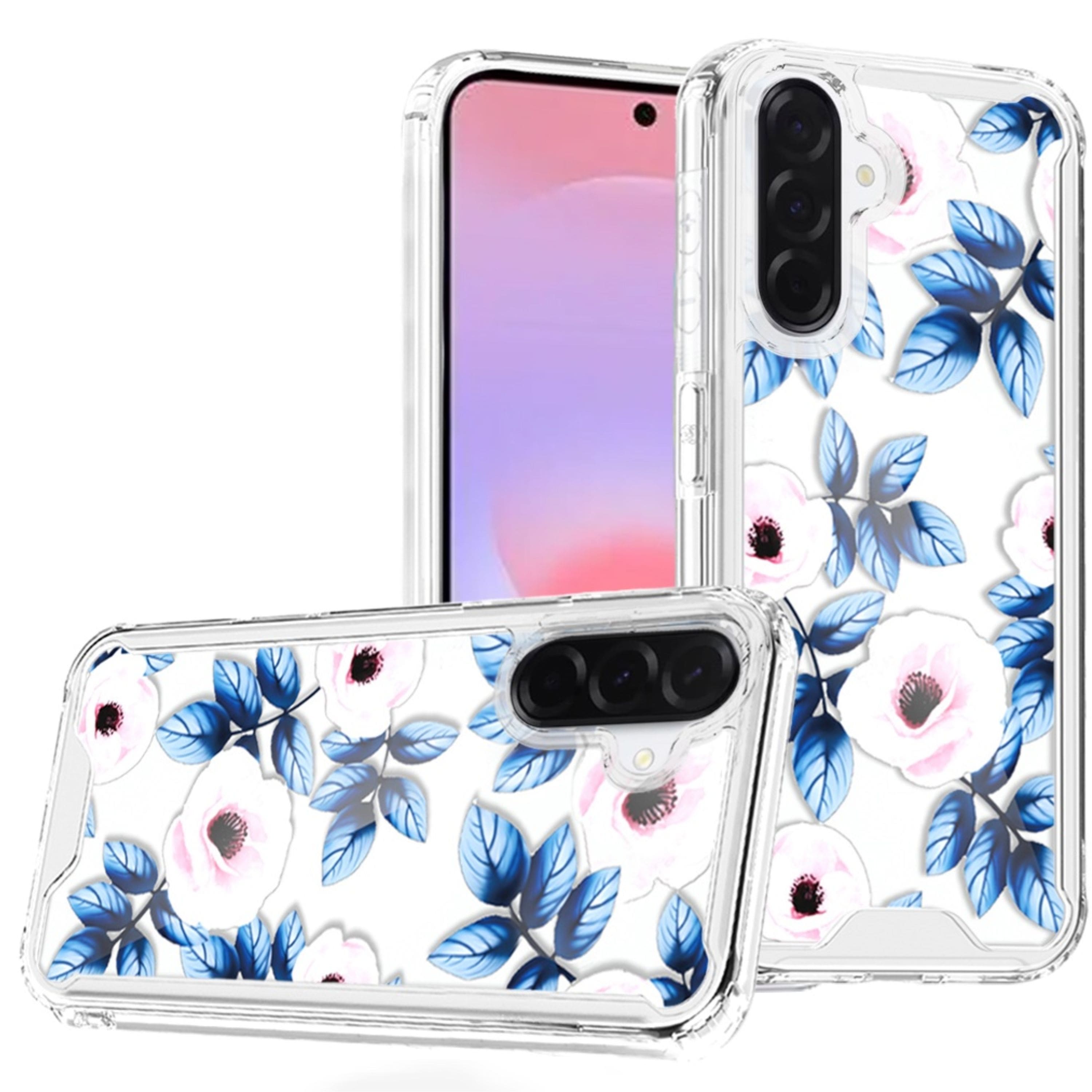 Kitcheniva - Cute Printed Design Clear TPU Phone Cover With Tempered Glass For Samsung Galaxy A37 Blue Leaves - Multicolor price history on PriceWatchPro