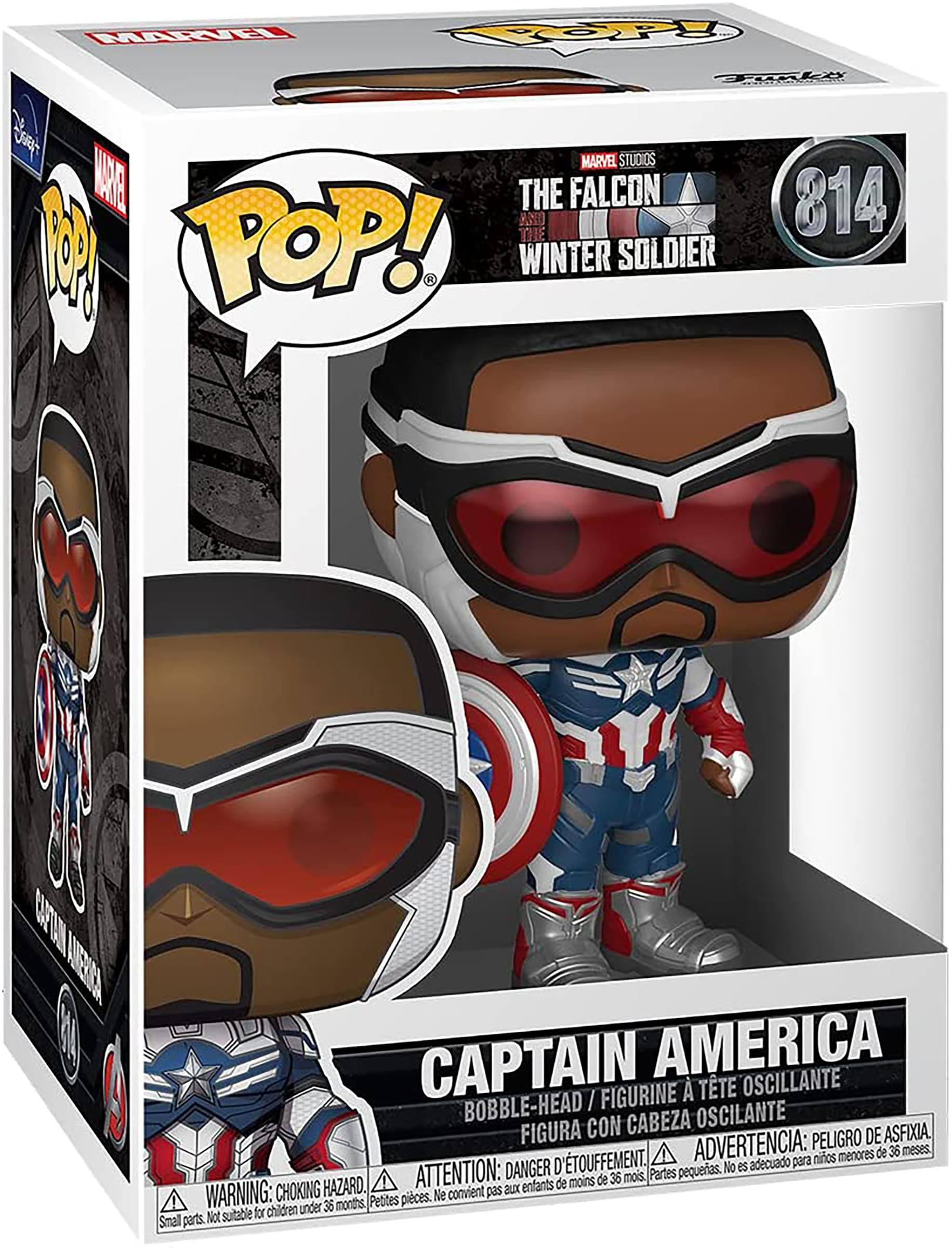 MARVEL STUDIOS  
THE FALCON AND THE WINTER SOLDIER  
814  

CAPTAIN AMERICA  
BOBBLE-HEAD / FIGURINE À TÊTE OSCILLANTE / FIGURA CON CABEZA OSCILANTE  

WARNING: CHOKING HAZARD.  
Small parts. Not suitable for children under 36 months.  
ADVERTENCIA: PEQUEÑAS PIEZAS. NO ES ADECUADO PARA NIÑOS MENORES DE 36 MESES.  
ATTENTION: DANGER D'ÉTOUFFEMENT.  
CONVIENT PAS AUX ENFANTS DE MOINS DE 36 MOIS.