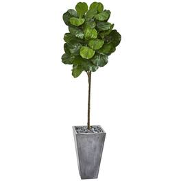 BreeBe - 75" Fiddle Leaf Artificial Tree in Cement Planter - Green