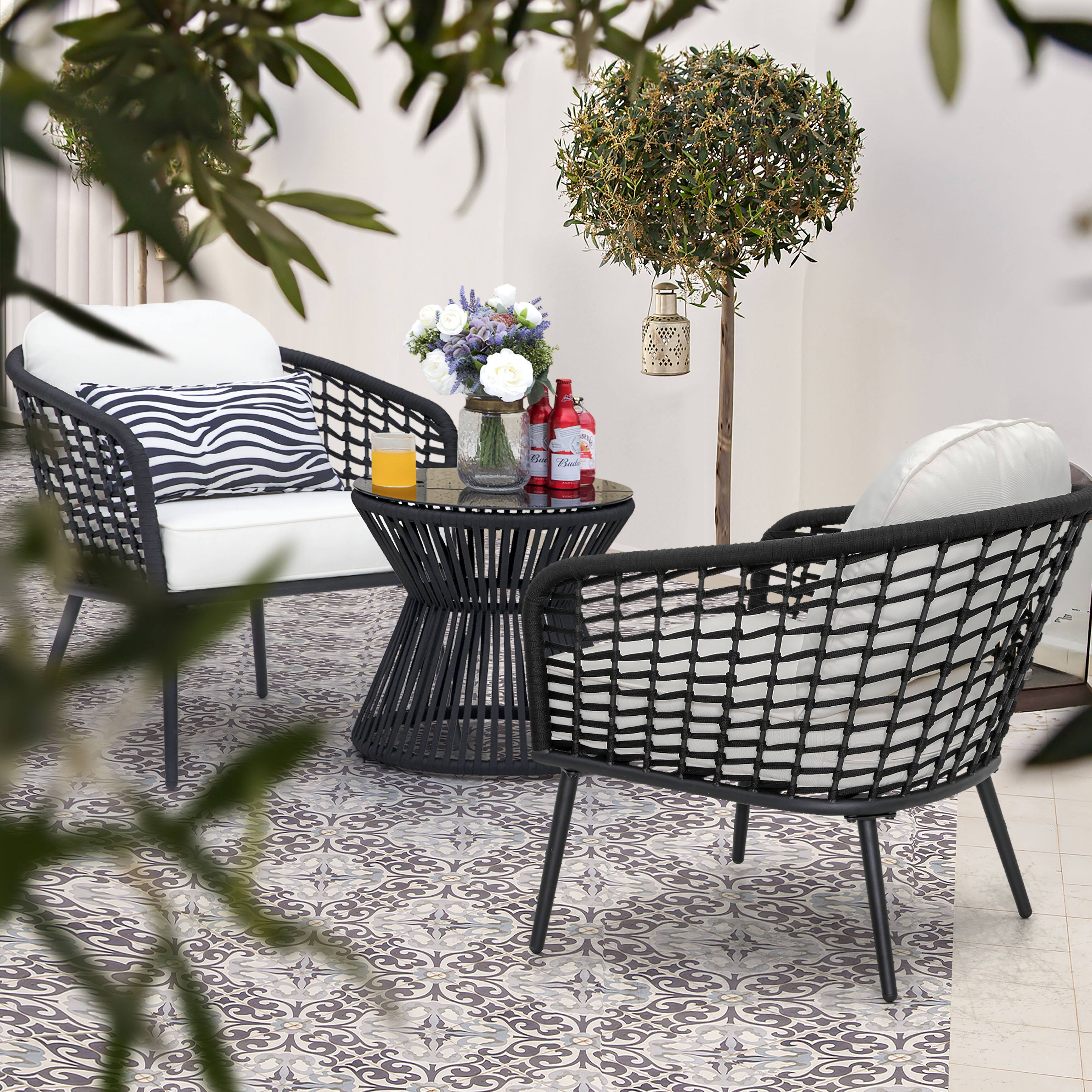 Alt View 6. Nuu Garden - Outdoor 3-Piece Patio Bistro Set, 1 Coffee Table and 2 Chairs, Black - Black.