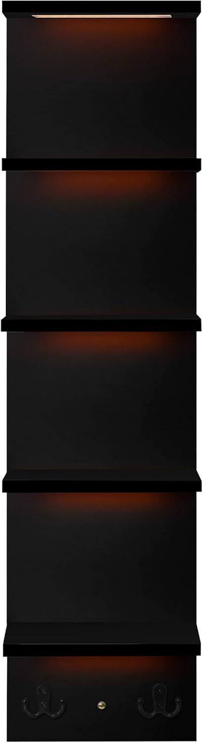 Alt View 5. Sorbus - Sorbus LED Light Display Shelf - Vertical 5 Tier Wall Shelf Unit with 2 Hooks, Column Utility Shelves, Gaming, Figurines - Black.
