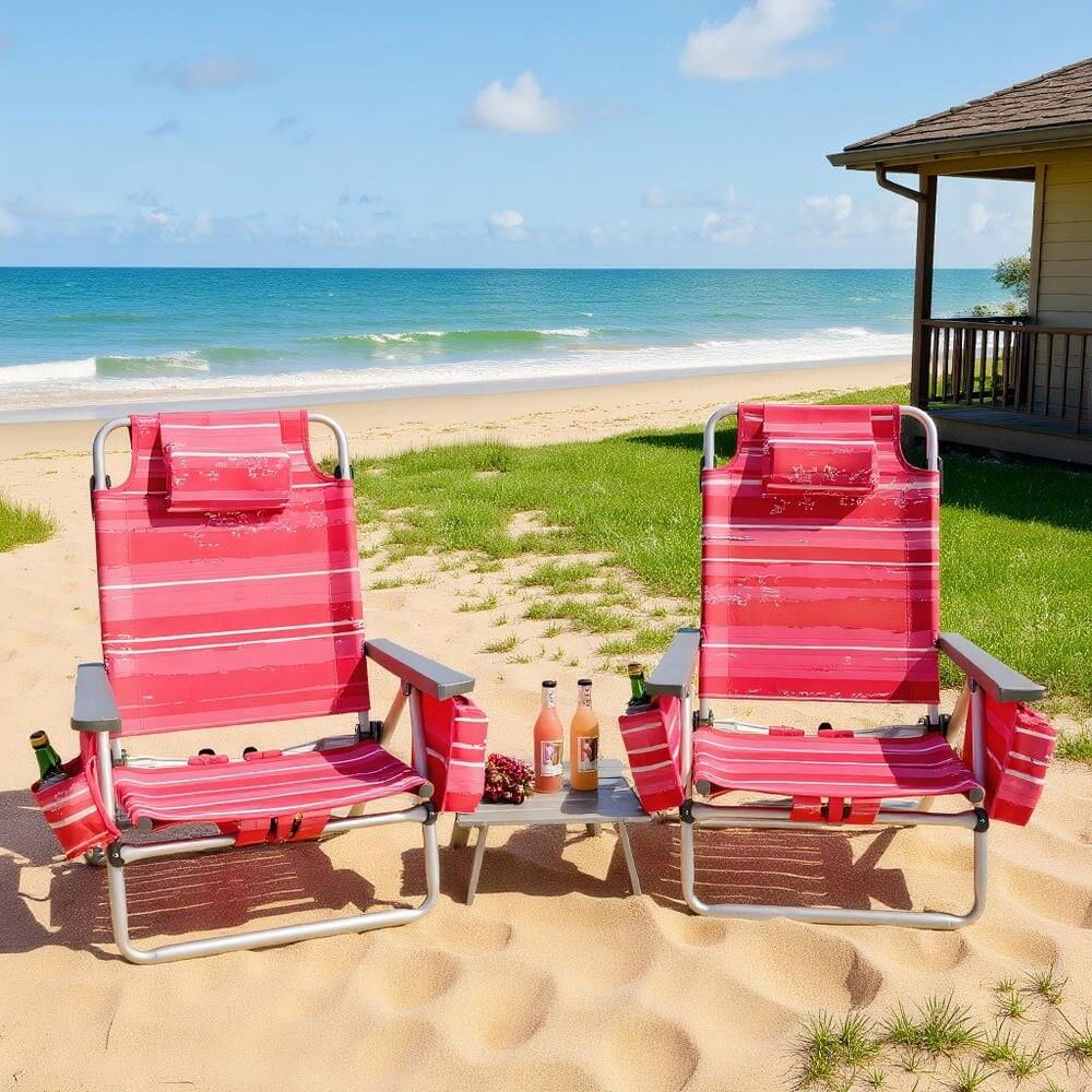 Front. Kadyn - Folding Chairs, Patio Outside Chairs, Lawn Chairs,2 Packs 5-Position Outdoor Folding Backpack Beach Table Chair-Black - Blue.