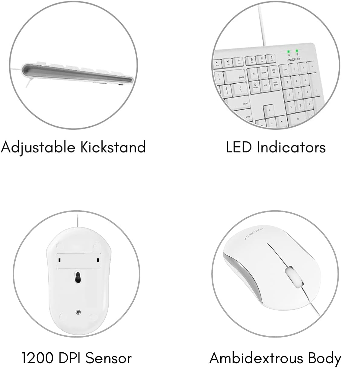 - Adjustable Kickstand
- LED Indicators
- 1200 DPI Sensor
- Ambidextrous Body