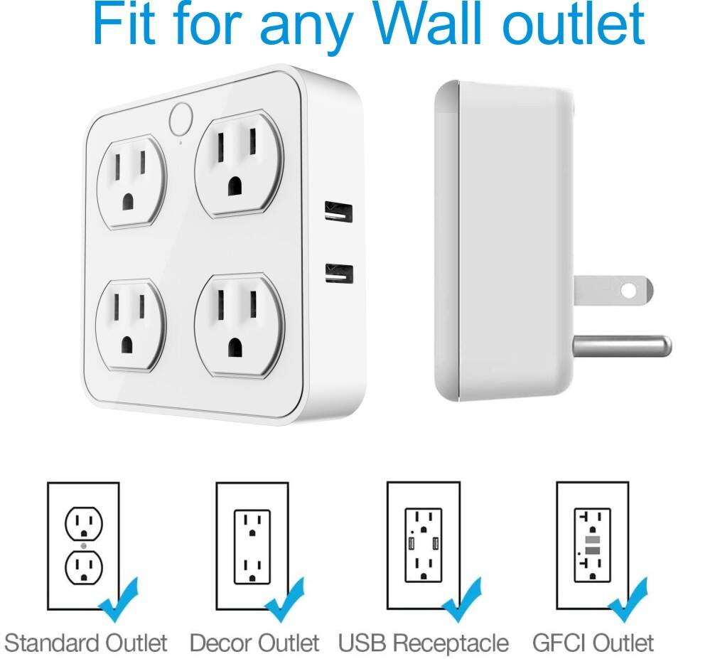 eco4life - Wall Tap Smart Plug (4 Outlets,2 USB Ports, 2 Type-C Ports) - White