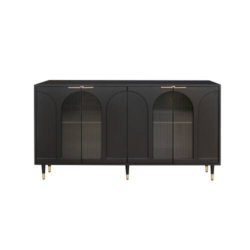 Alt View 4. LUCKY ONE - Freestanding Black Lacquered Accent Cabinet with 4 Glass Doors Adjustable Shelves for Living Room - Black.