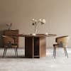 Front. luck idea - 59.05" Round Dining Table with Geometric Mosaic Tabletop and Half-Moon Base - Walnut color.