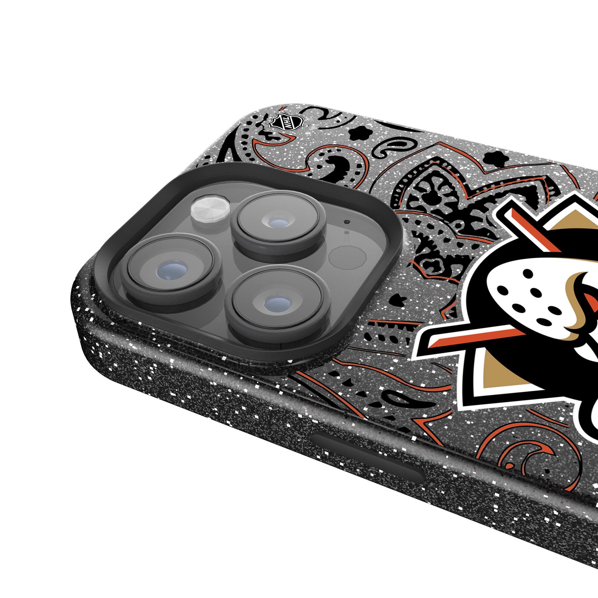 Alt View 3. Keyscaper - Black Anaheim Ducks Paisley Bling iPhone Case - 14 Pro - Black.