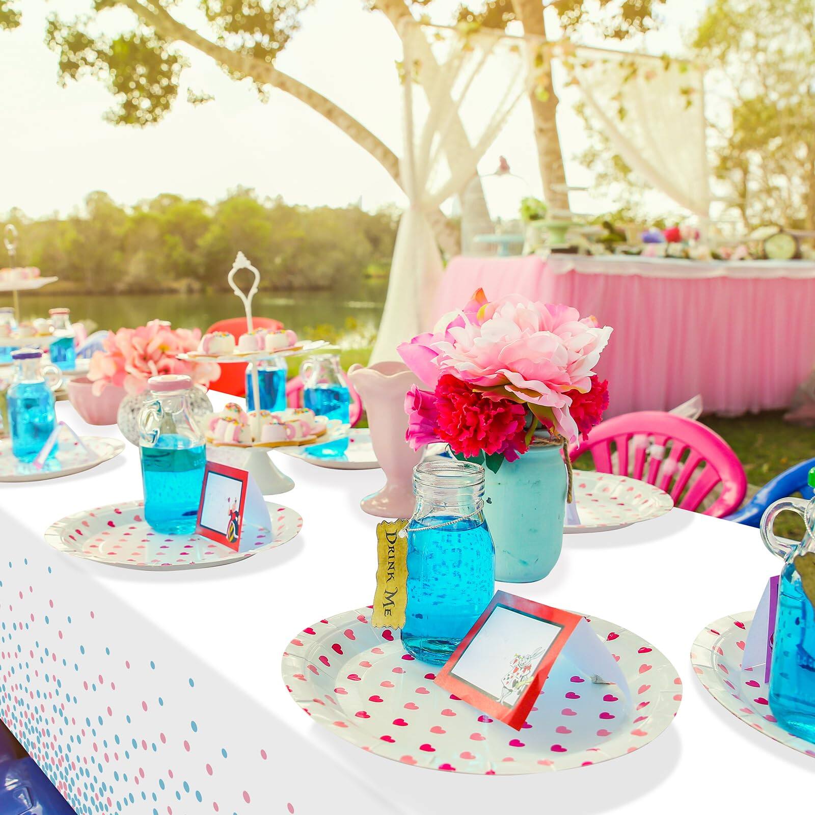 Alt View 5. Dapper Styles - And Plastic Tablecloth Disposable Table Cloth For Rectangle Tables Stamping Dot Gender Reveal Shower Birthd... - White and Pink Blue-54x108"(3 Pack).