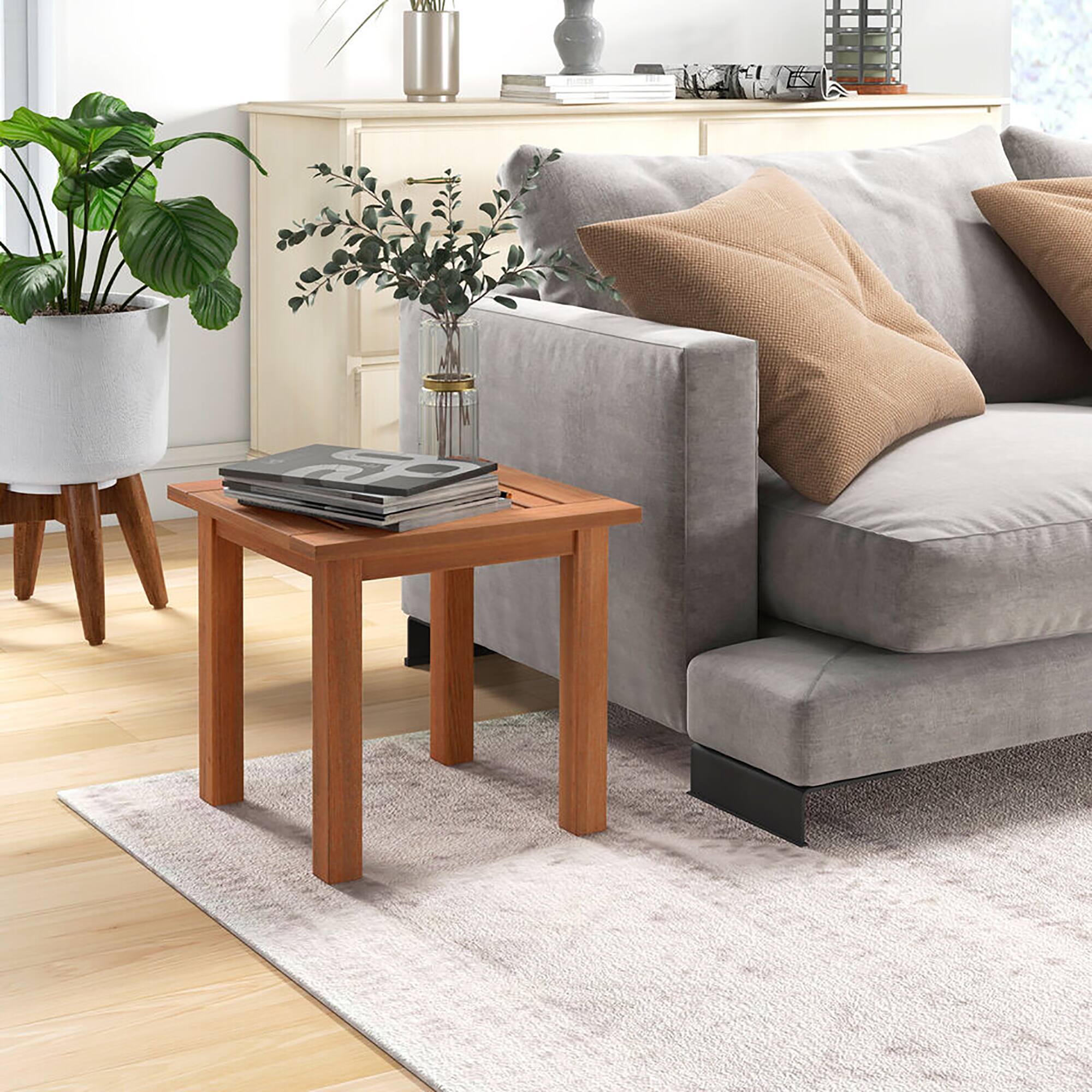 Alt View 4. Gymax - Gymax 2 Pieces Patio Side Table Hardwood All-Weather Outdoor Square End Bistro Table Garden - Natural.