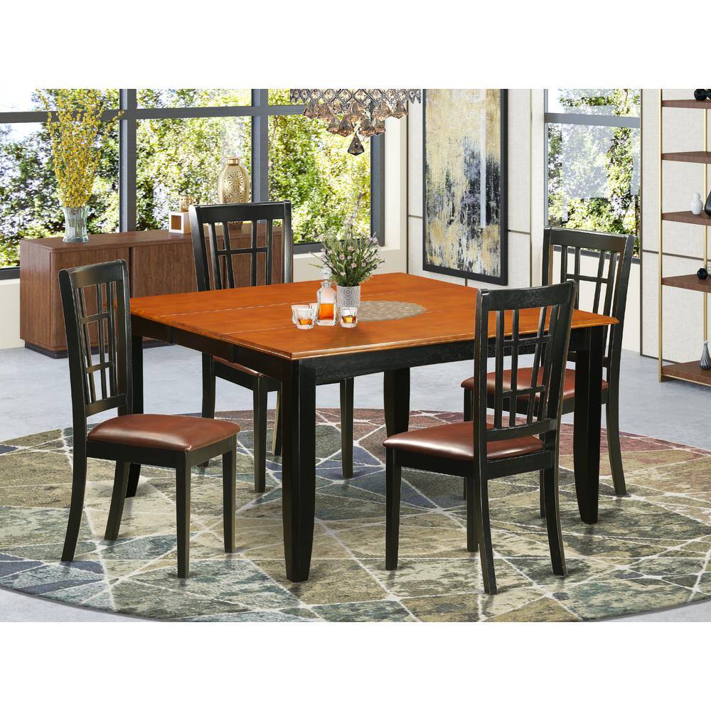 Back. East West Furniture - 5 Pc Dining room set-Dining Table and 4 Wooden Dining Chairs - Black & Cherry.