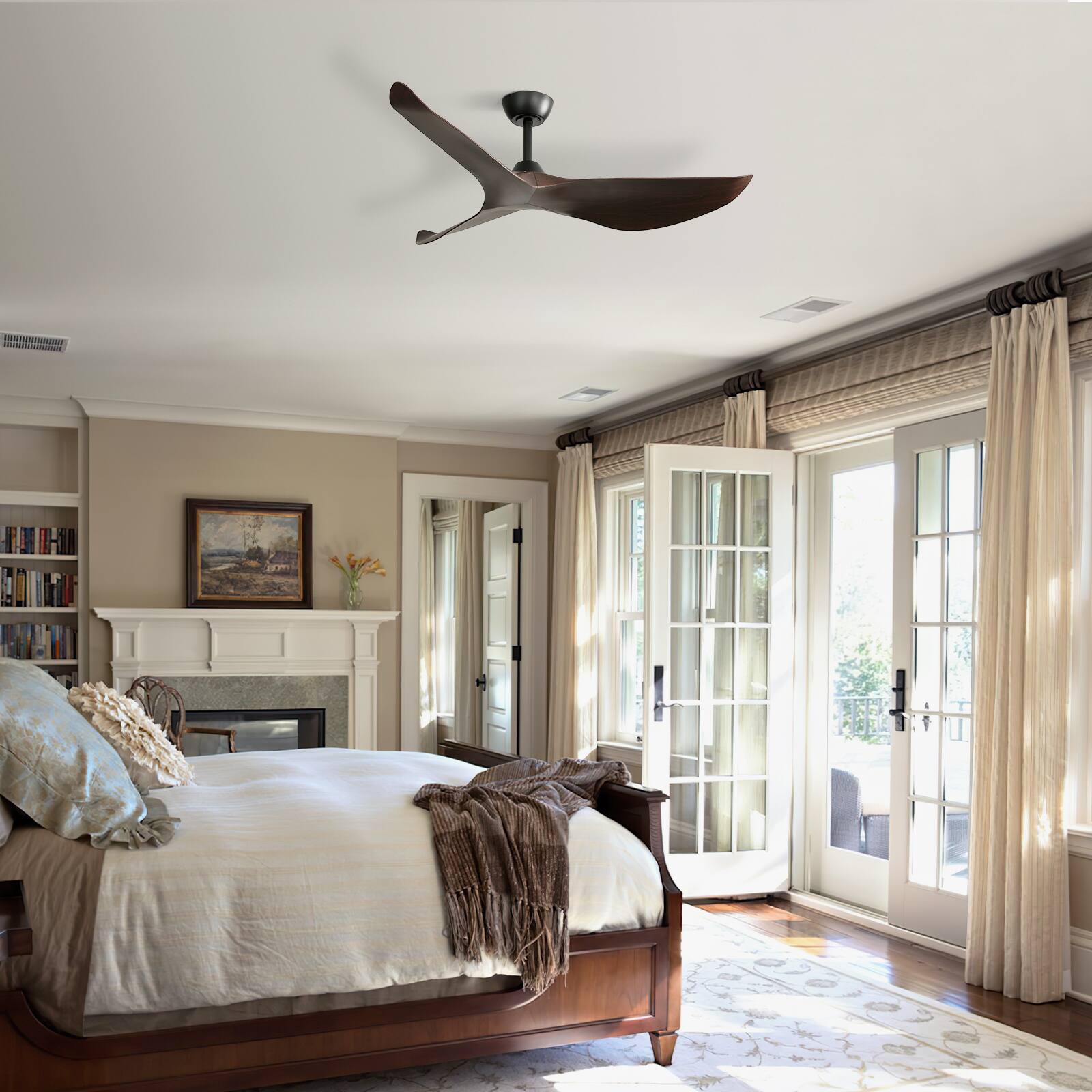 Alt View 5. Sofucor - 52 Inch Mordern Propeller Ceiling Fan No Light with Remote for Indoor Farmhouse Bedroom Living Room Outdoor Patio Porch - Black—Deep Brown.