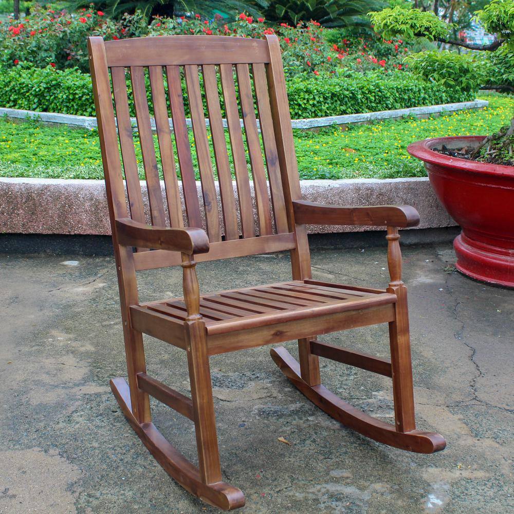 Left. International Caravan - International Caravan Outdoor Wood Porch Rocker - Brown.