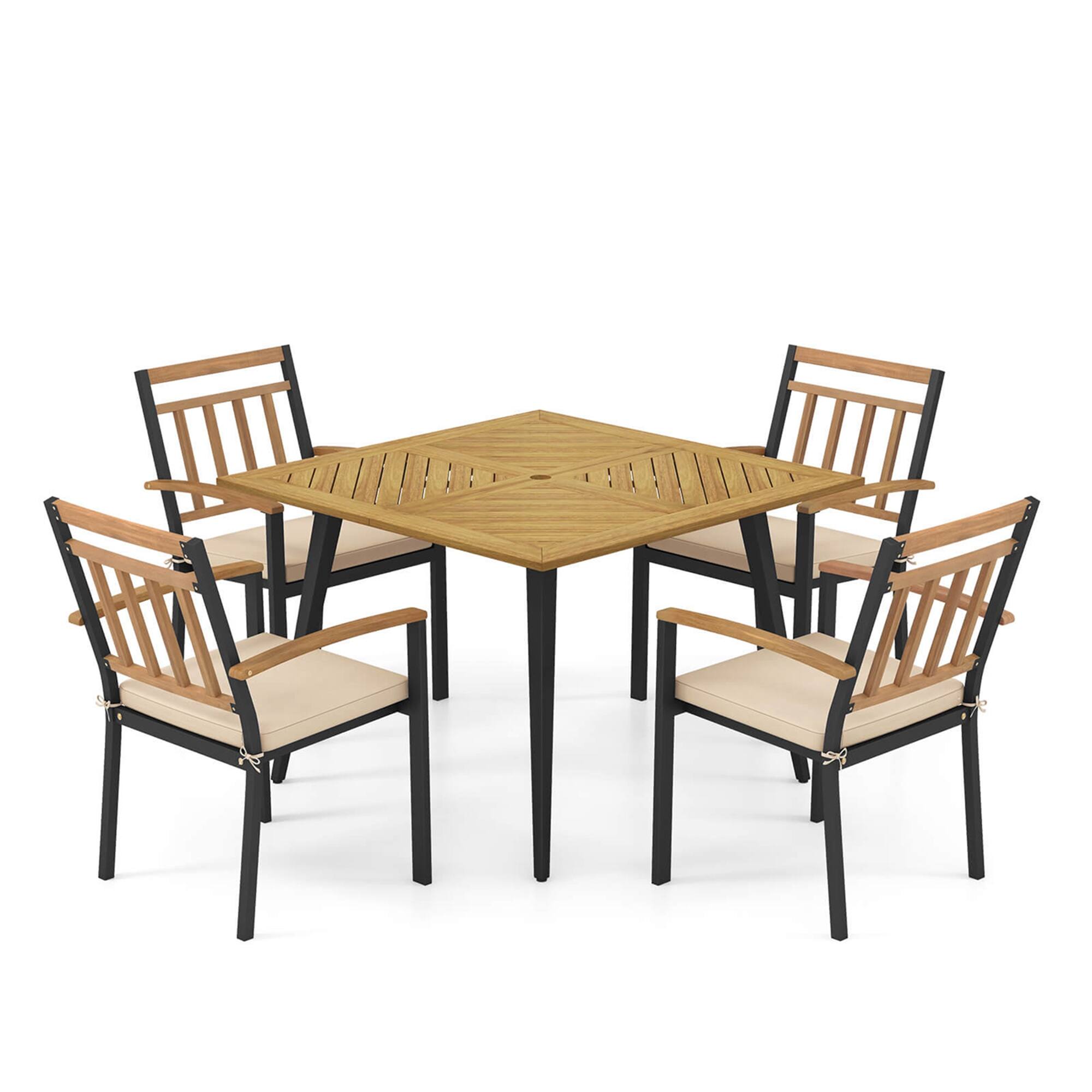 Alt View 5. Costway - 5 Pieces Patio Dining Set Outdoor Dining Table and Chairs with Cushions - Beige.