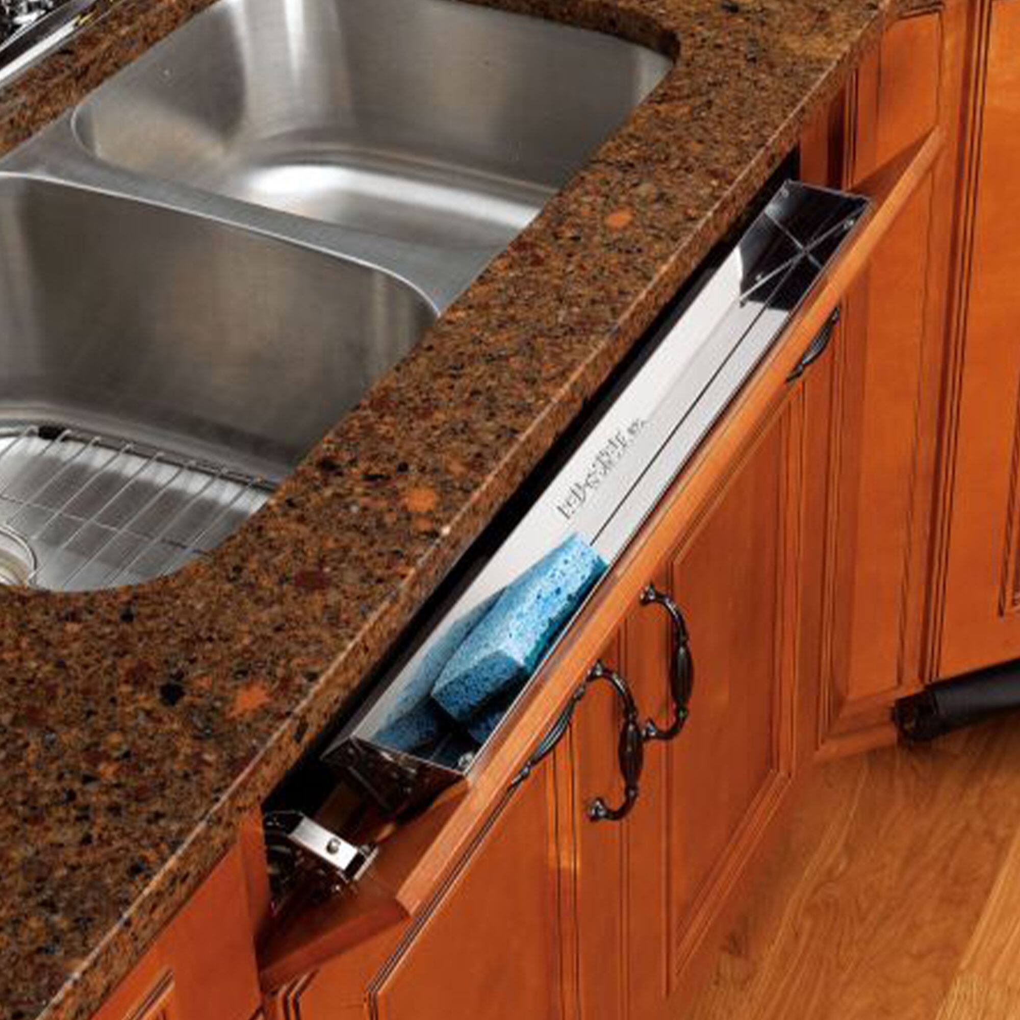 Alt View 1. Rev-A-Shelf - Rev-A-Shelf 22" Tip Out Tray w/ Soft-close for Sink Base Cabinet, 6581-22SS-SC-1 - Silver.