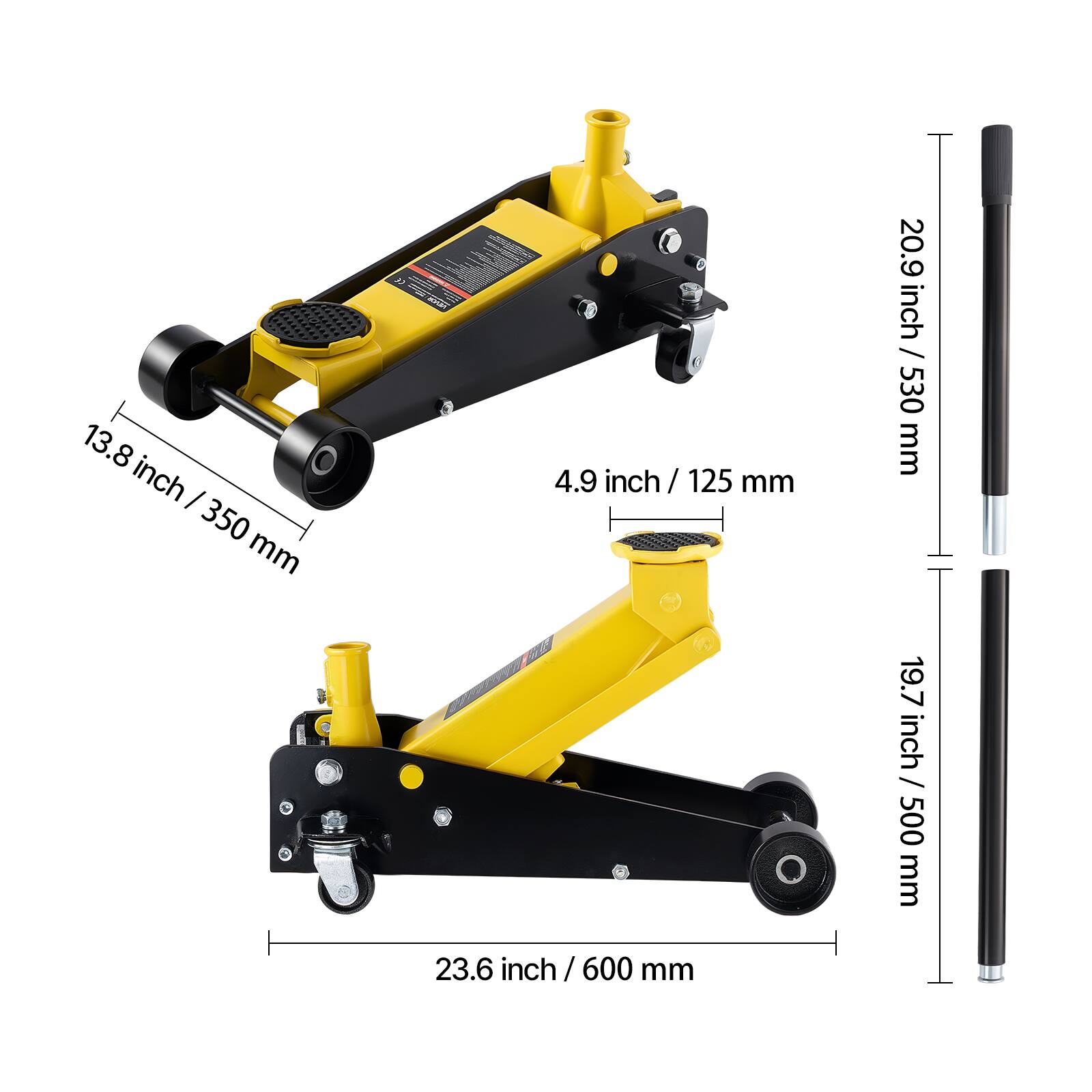 13.8 inch / 350 mm  
4.9 inch / 125 mm  
23.6 inch / 600 mm  
20.9 inch / 530 mm  
19.7 inch / 500 mm