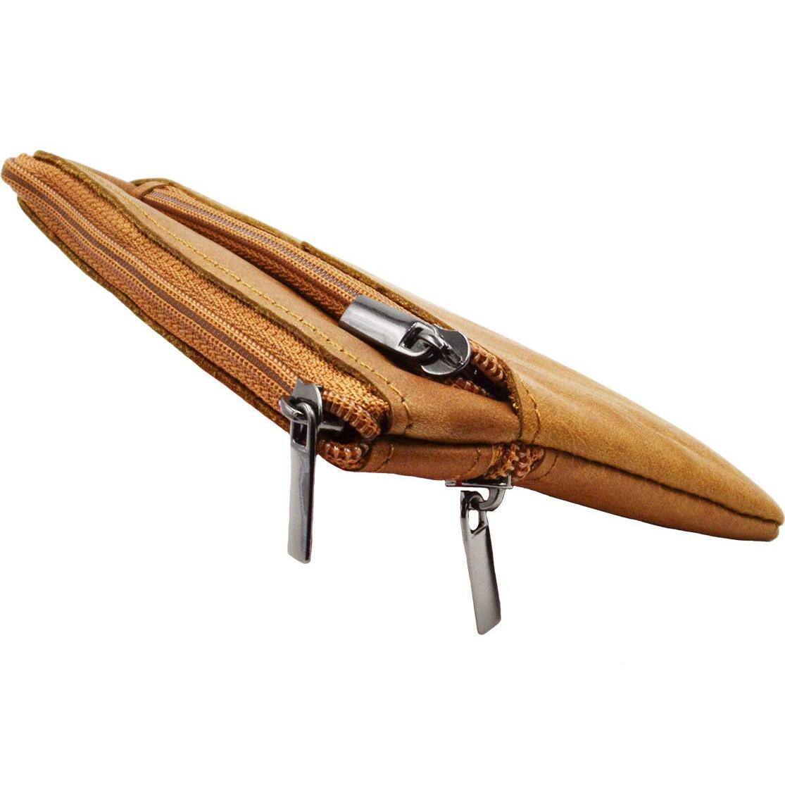 Left. Jadie Link - Women Genuine Leather Pouch Zip Mini Purse Wallet Key Chain Zipper Material High quality genuine leatherZipper Key ring - darkbrown.