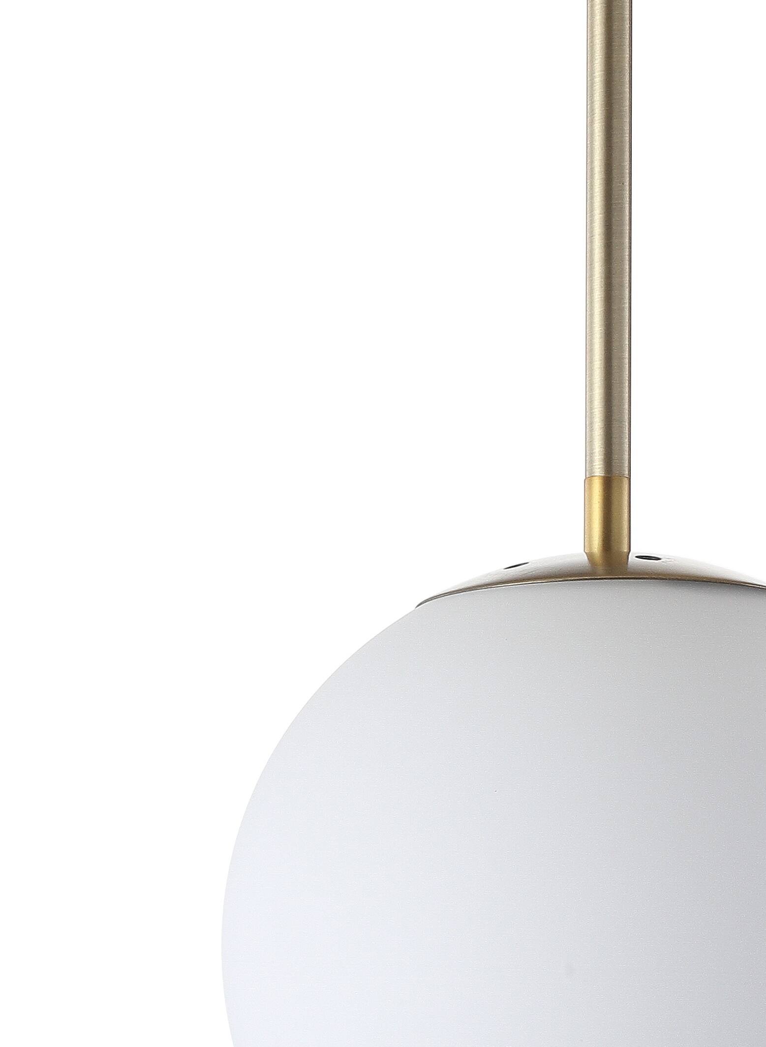 Alt View 3. Jonathan Y - Bleecker 7.75" Metal/Glass Globe LED Pendant, White/Brass - White/Brass Gold.