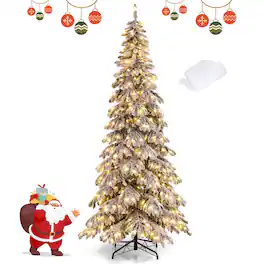 Costway - 9 FT Artificial Christmas Tree with Quick Power Connectors,1223 Flocked Branch Tips - White