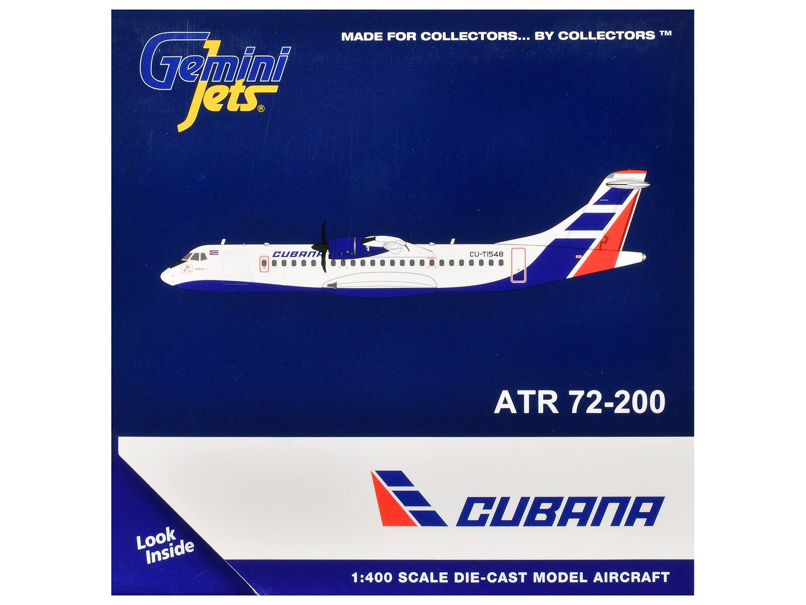 BY COLLECTORS™ MADE FOR COLLECTORS... Gemini Jets. CUBANA CU-TI548 ATR 72-200 Look Inside 1:400 SCALE DIE-CAST MODEL AIRCRAFT