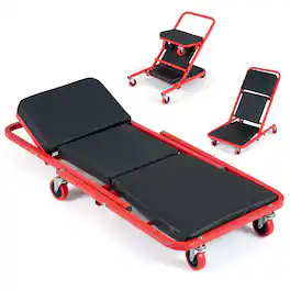 Costway - 4-In-1 41" Foldable Mechanic Creeper with 6 Wheels Lay Down or Sit 450 LBS Capacity - Red & Black